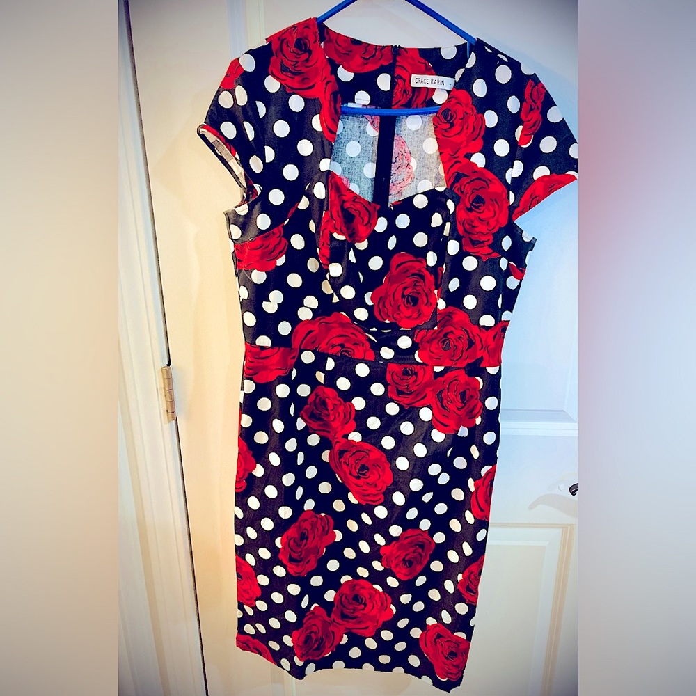 LOTUS BOSS SHINE: GORGEOUS women’s 50s style rose print dress. NWOT.